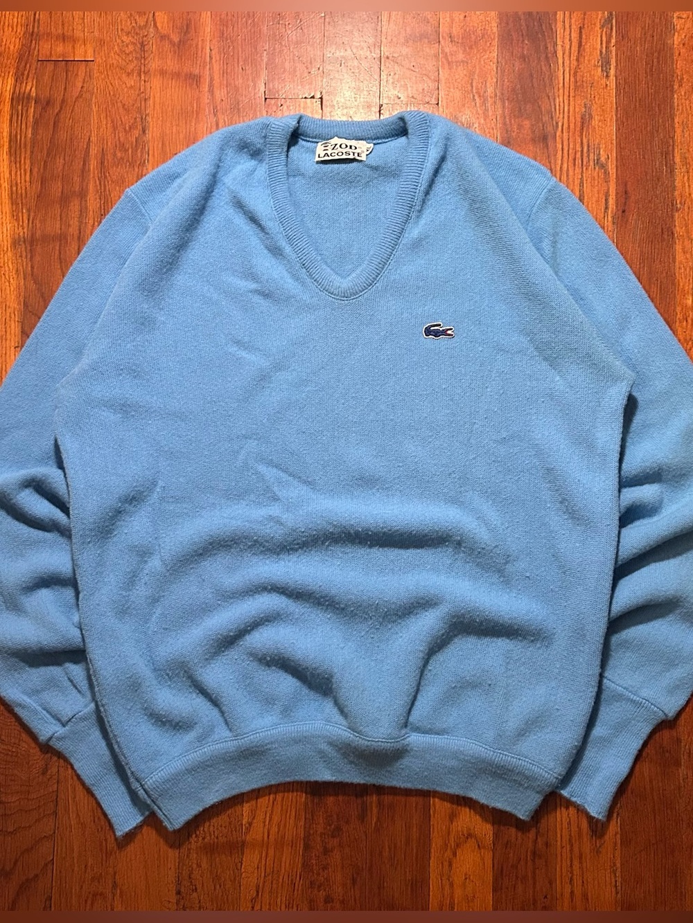 Vintage ‘60s Izod Lacoste Preppy Golf Croc Logo Blue Pullover V- neck Sweater M